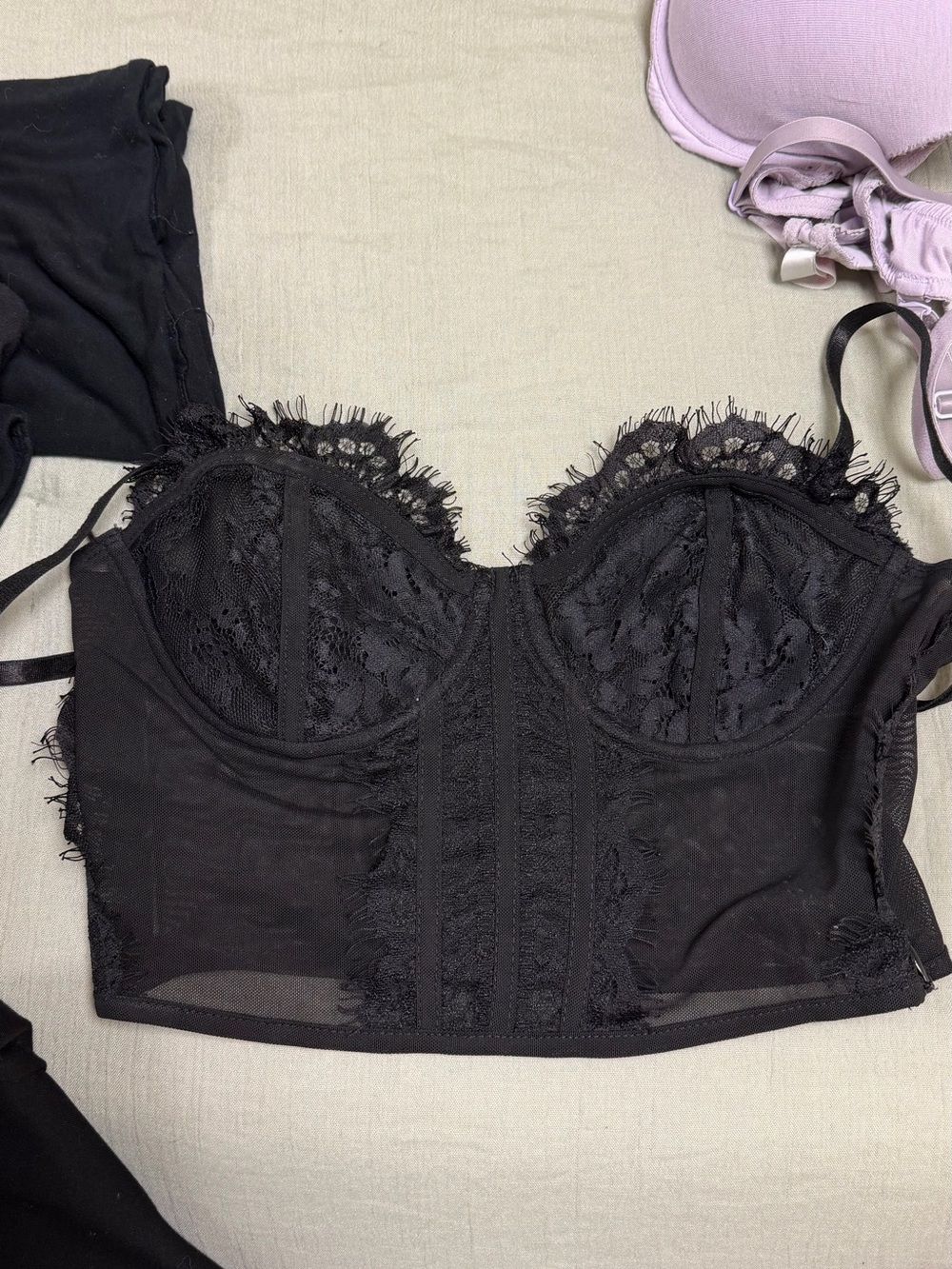 Haute Monde Black Lace Bustier Crop Top